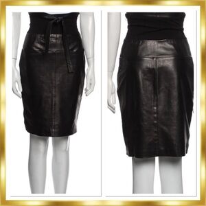 Lamb-Leather High Waist Black MIDI Skirt XS